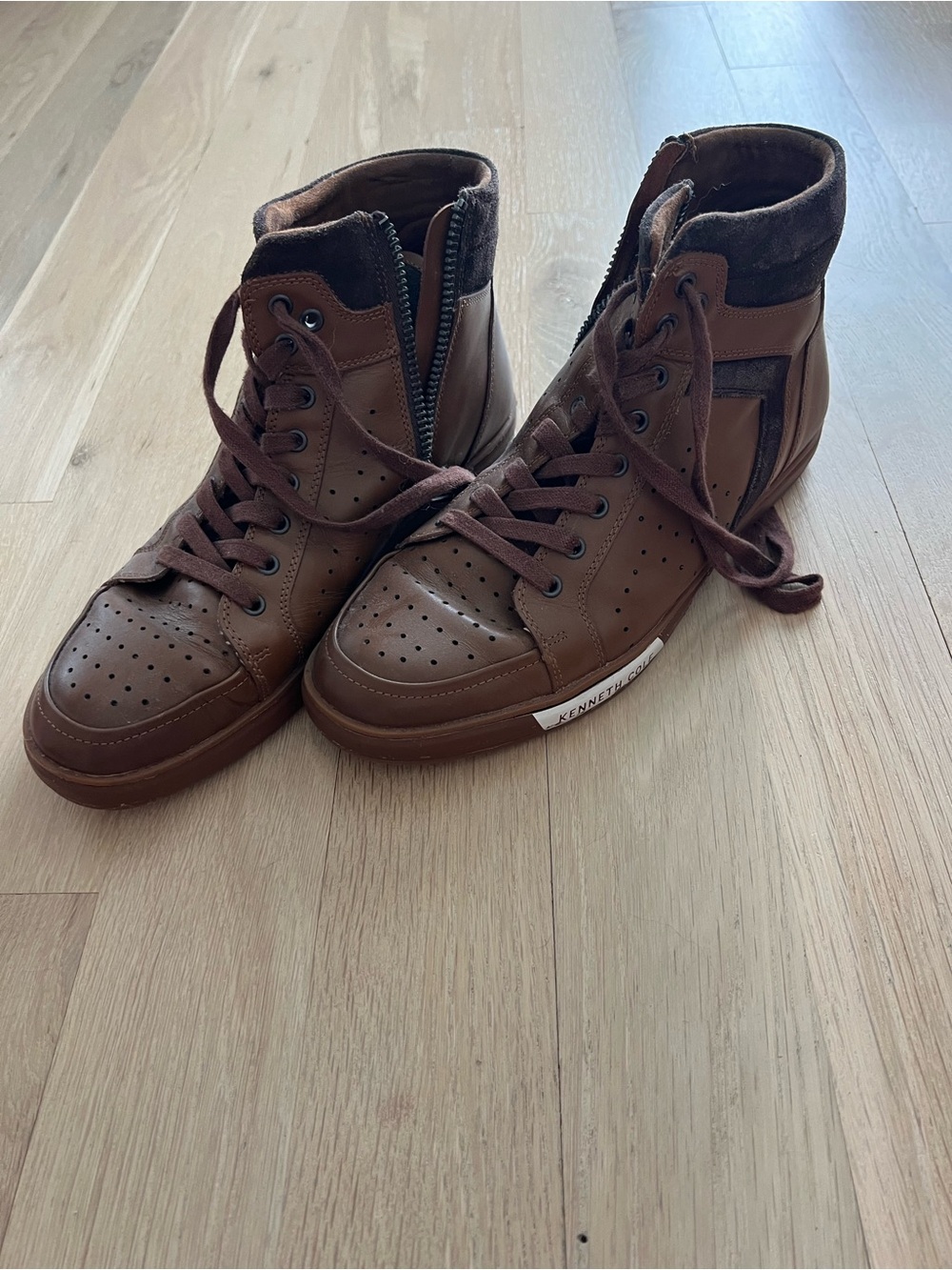 Cole Haan Men’s Brown High-Top Leather Sneakers - Picture 2 of 5